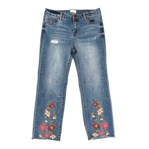 Celebrity Pink Embroidered Ankle Straight Leg Distressed Jeans Floral 11/30 Boho